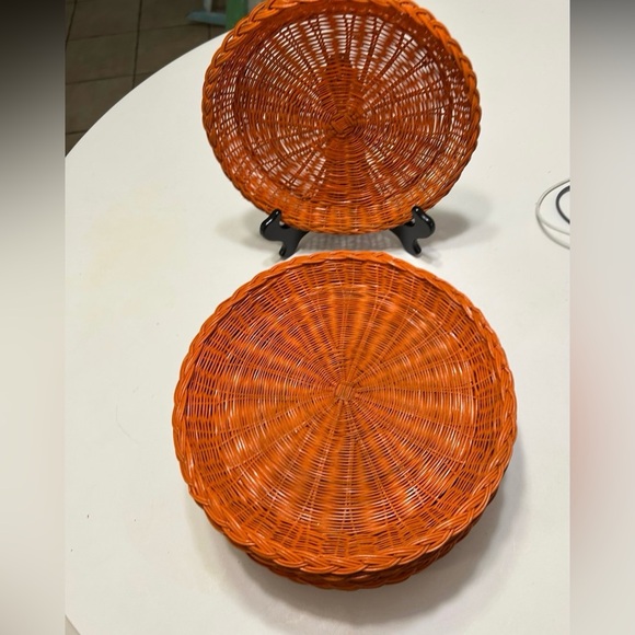 Wicker/rattan plate holders 10"orange lot of 12 - Picture 1 of 4